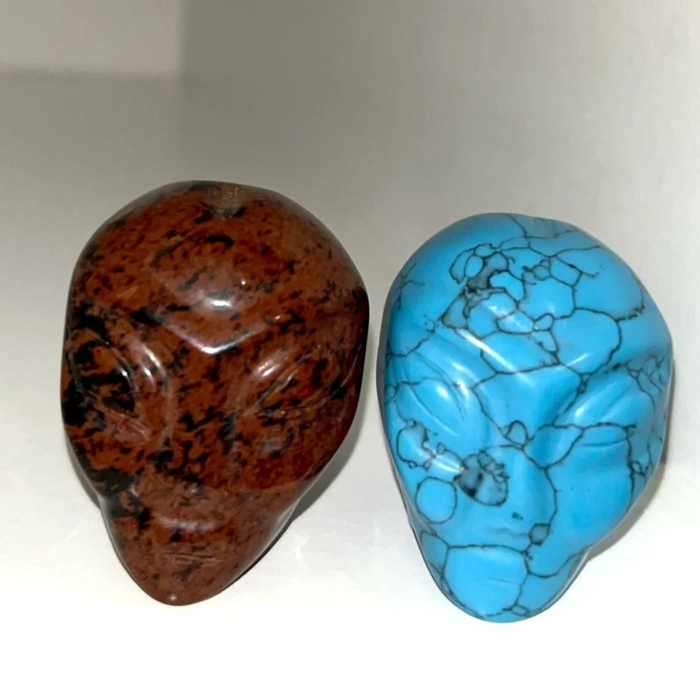 Bundle of Two Colorful Alien Head Carvings
